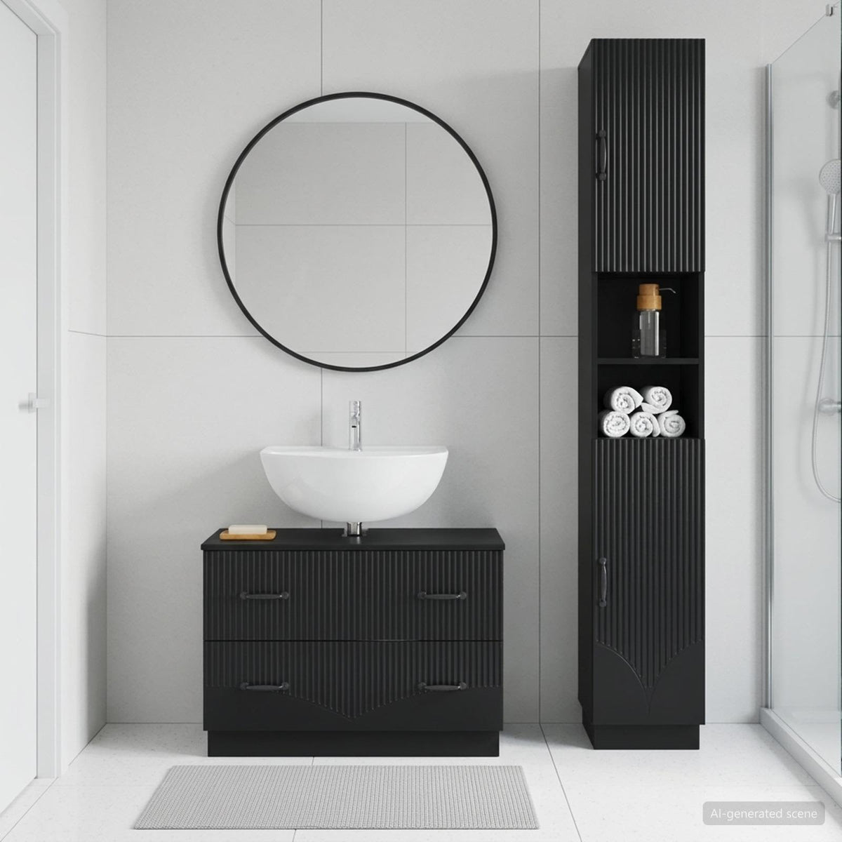 2 Piece Bathroom Cabinet Set HOORN Black Engineered Wood