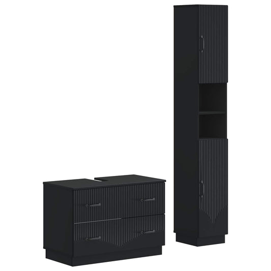 2 Piece Bathroom Cabinet Set HOORN Black Engineered Wood