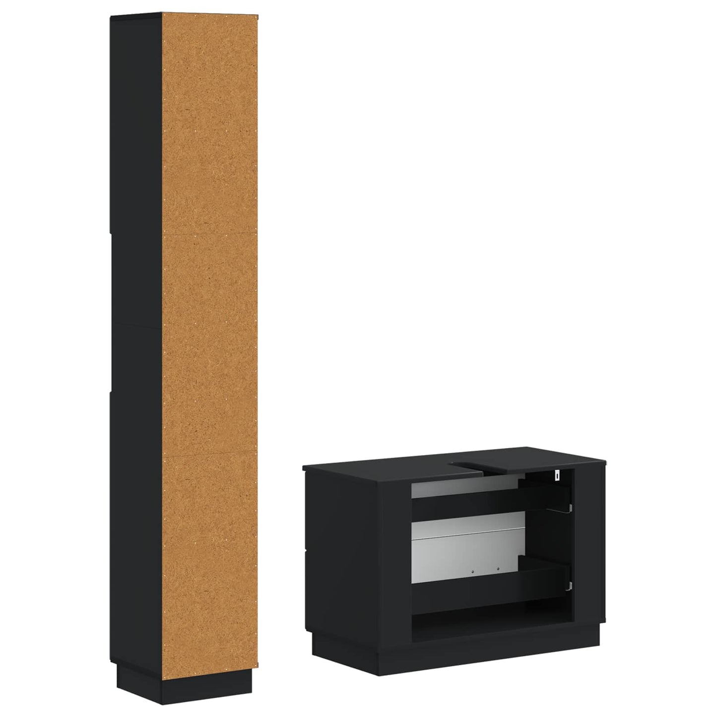 2 Piece Bathroom Cabinet Set HOORN Black Engineered Wood