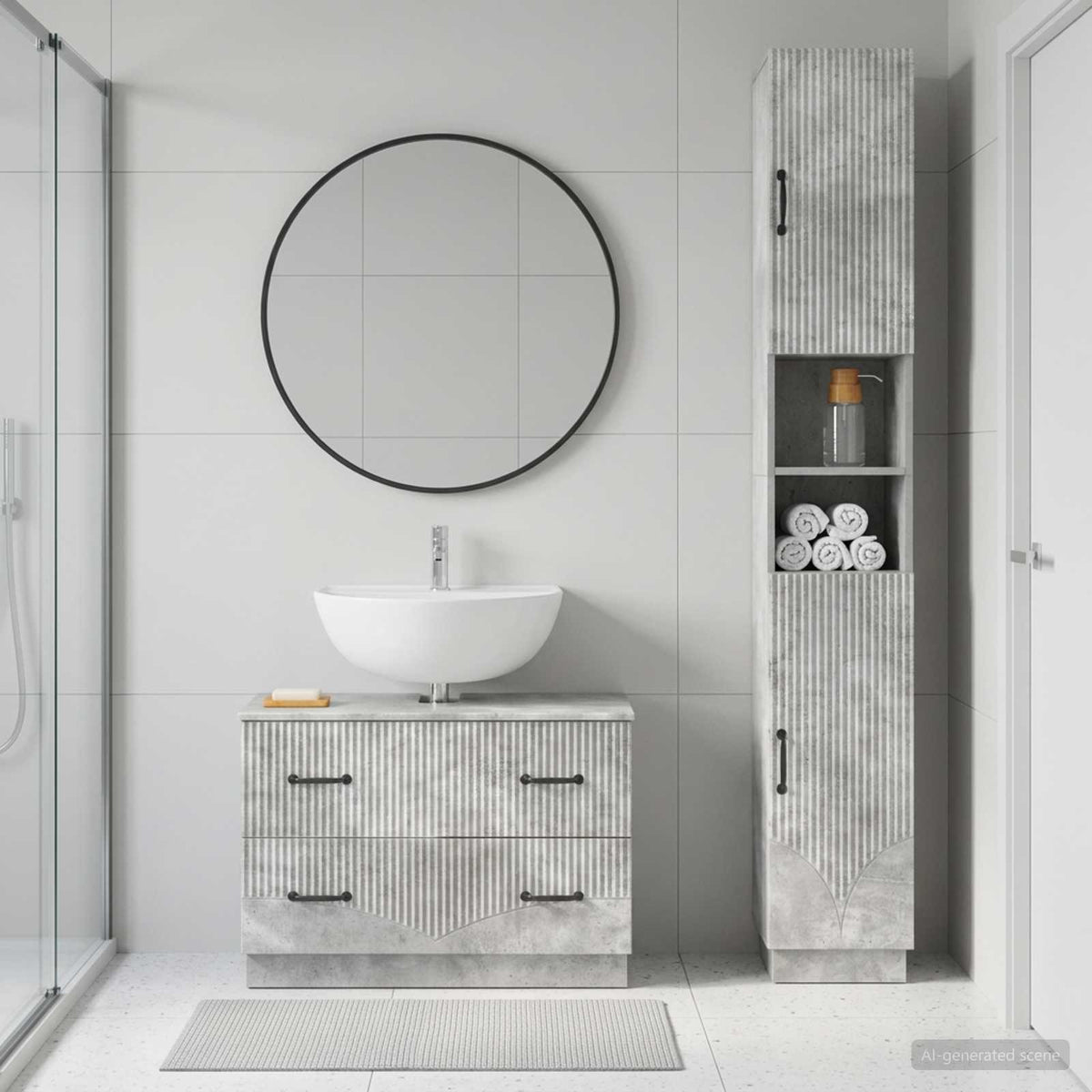 2 Piece Bathroom Cabinet Set HOORN Concrete Grey