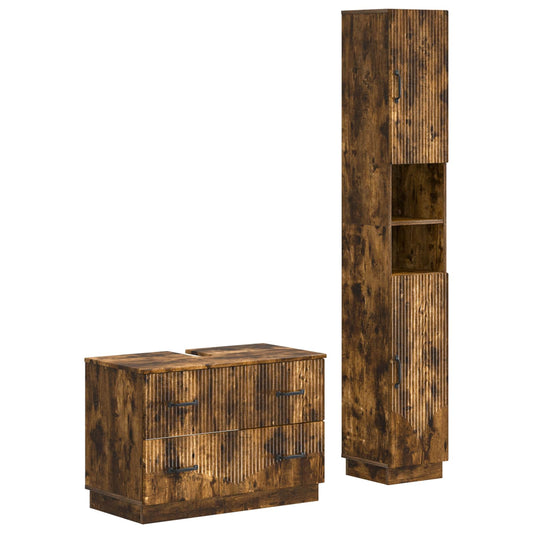 2 Piece Bathroom Cabinet Set HOORN Smoked Oak Engineered Wood