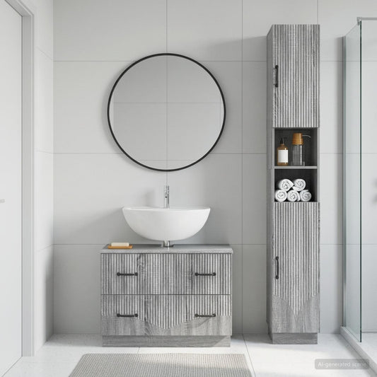 2 Piece Bathroom Cabinet Set HOORN Grey Sonoma Engineered Wood