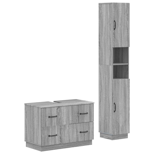 2 Piece Bathroom Cabinet Set HOORN Grey Sonoma Engineered Wood