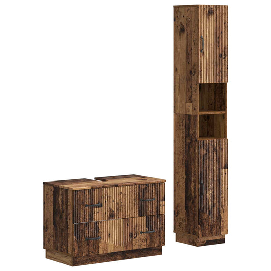 2 Piece Bathroom Cabinet Set HOORN Old Wood Engineered Wood