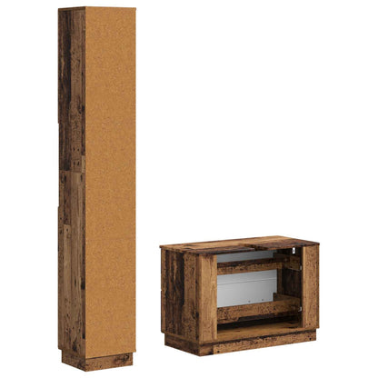 2 Piece Bathroom Cabinet Set HOORN Old Wood Engineered Wood