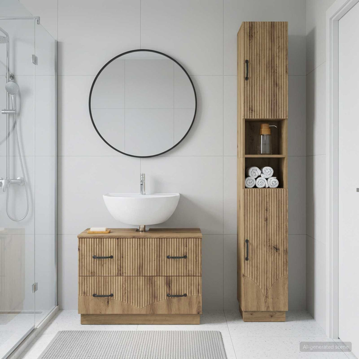 2 Piece Bathroom Cabinet Set HOORN Artisan Oak Engineered Wood