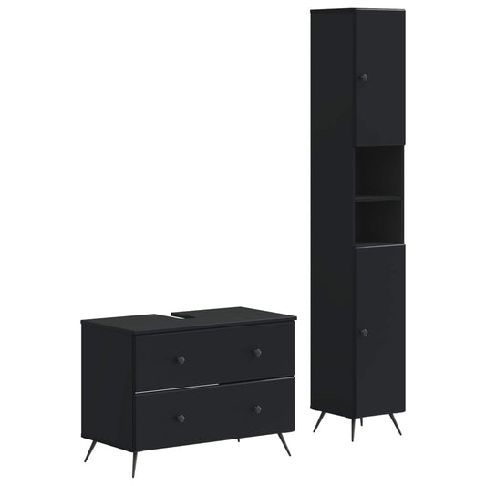 2 Piece Bathroom Cabinet Set BREDA Black Engineered Wood