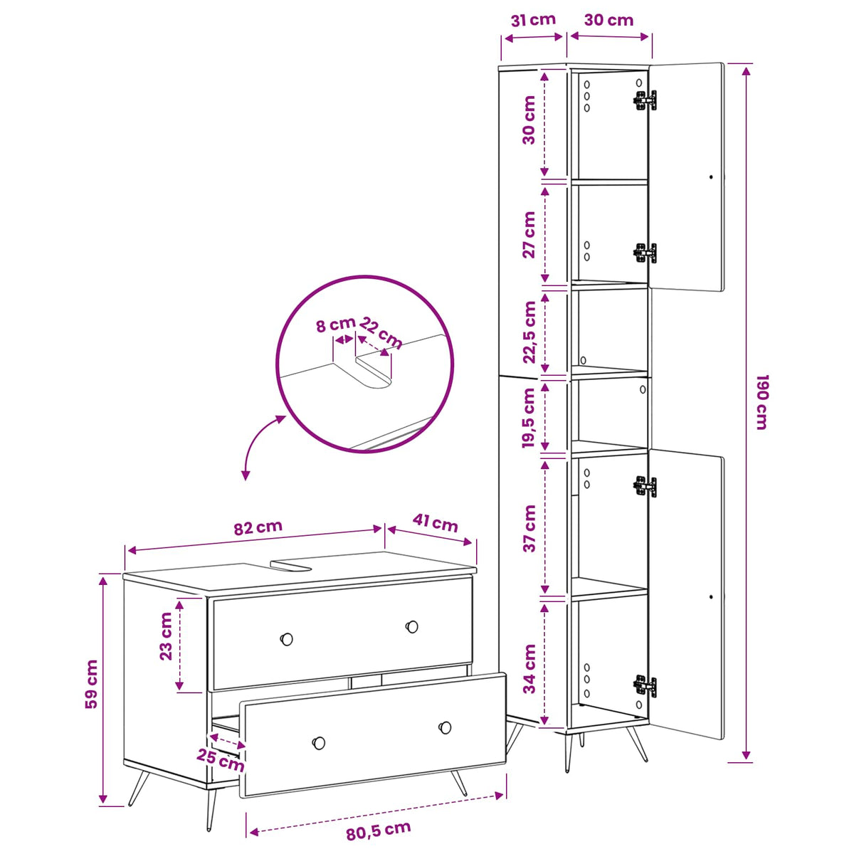 2 Piece Bathroom Cabinet Set BREDA Black Engineered Wood