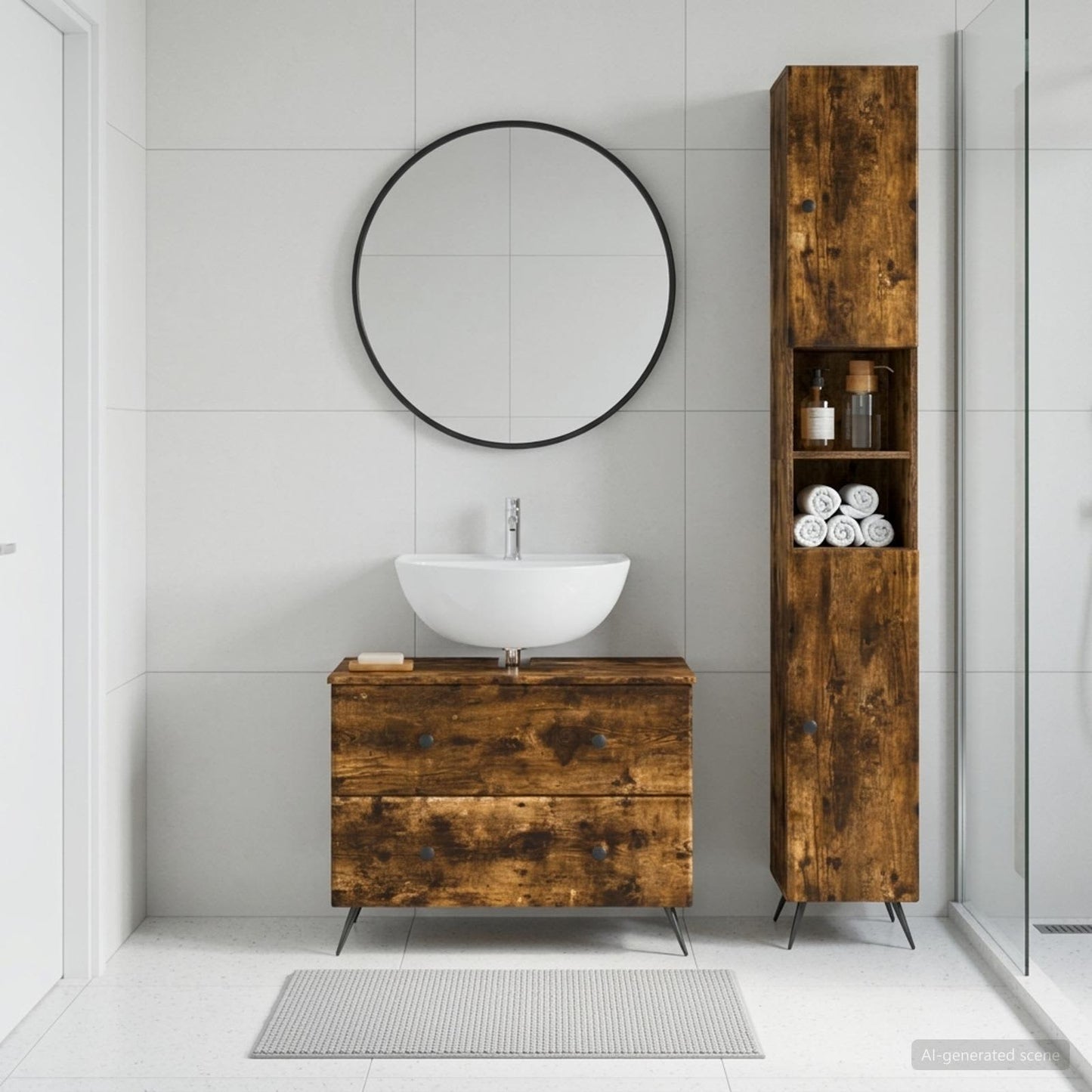 2 Piece Bathroom Cabinet Set BREDA Smoked Oak Engineered Wood