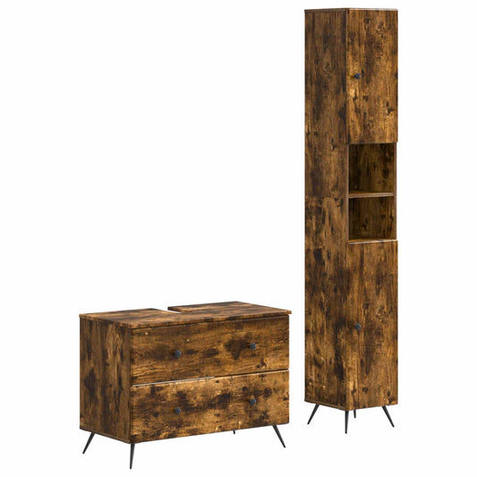 2 Piece Bathroom Cabinet Set BREDA Smoked Oak Engineered Wood