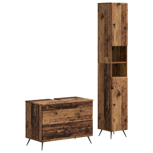 2 Piece Bathroom Cabinet Set BREDA Old Wood Engineered Wood