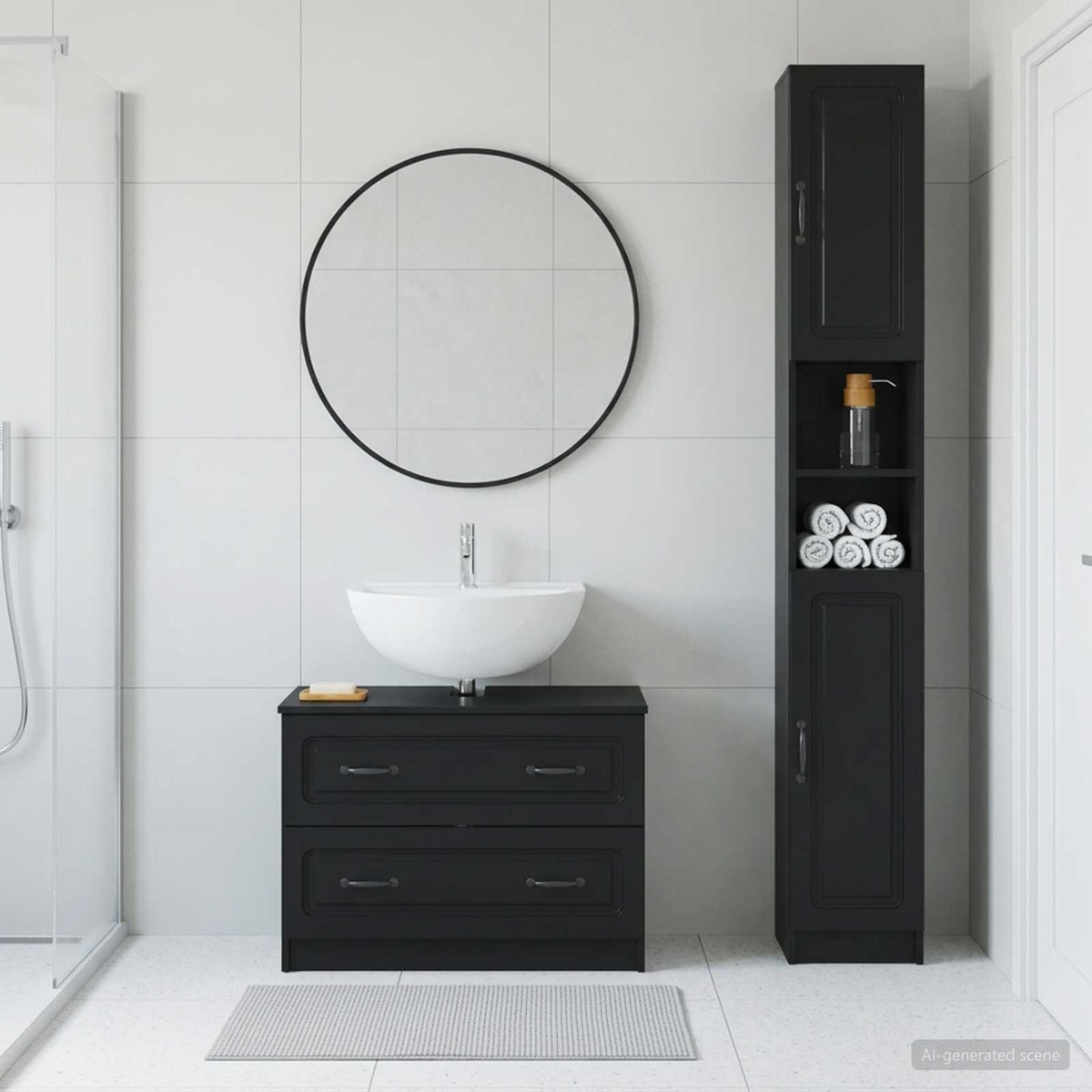 2 Piece Bathroom Cabinet Set UTRECHT Black Engineered Wood