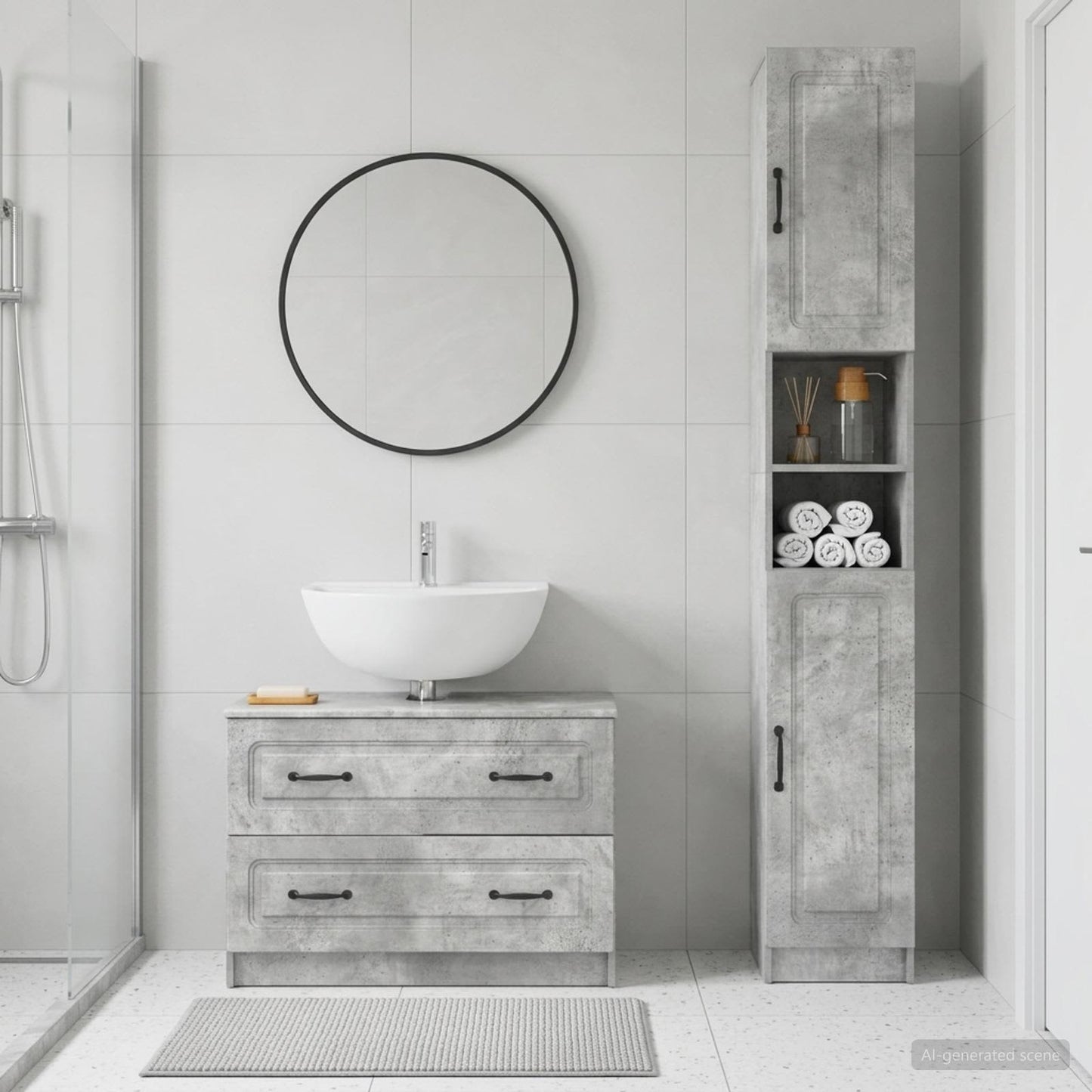 2 Piece Bathroom Cabinet Set UTRECHT Concrete Grey