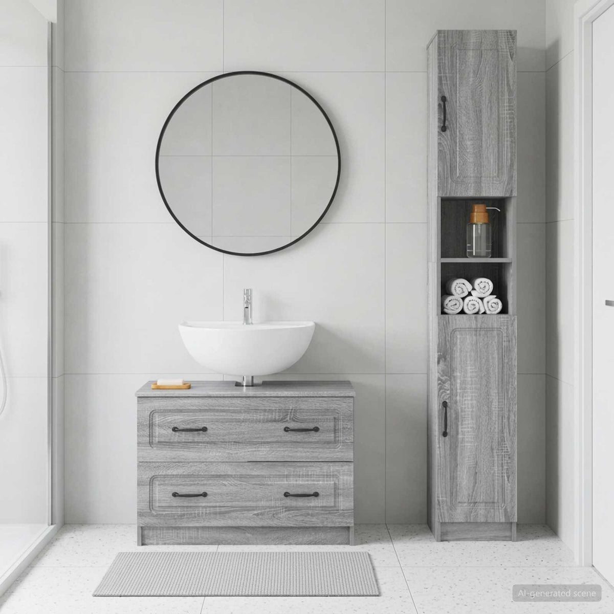 2 Piece Bathroom Cabinet Set UTRECHT Grey Sonoma
