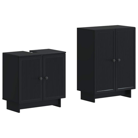 2 Piece Bathroom Cabinet Set EDE Black Engineered Wood