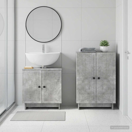 2 Piece Bathroom Cabinet Set EDE Concrete Grey Engineered Wood
