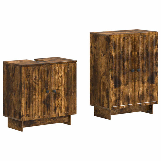 2 Piece Bathroom Cabinet Set EDE Smoked Oak Engineered Wood