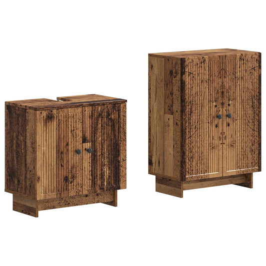 2 Piece Bathroom Cabinet Set EDE Old Wood Engineered Wood