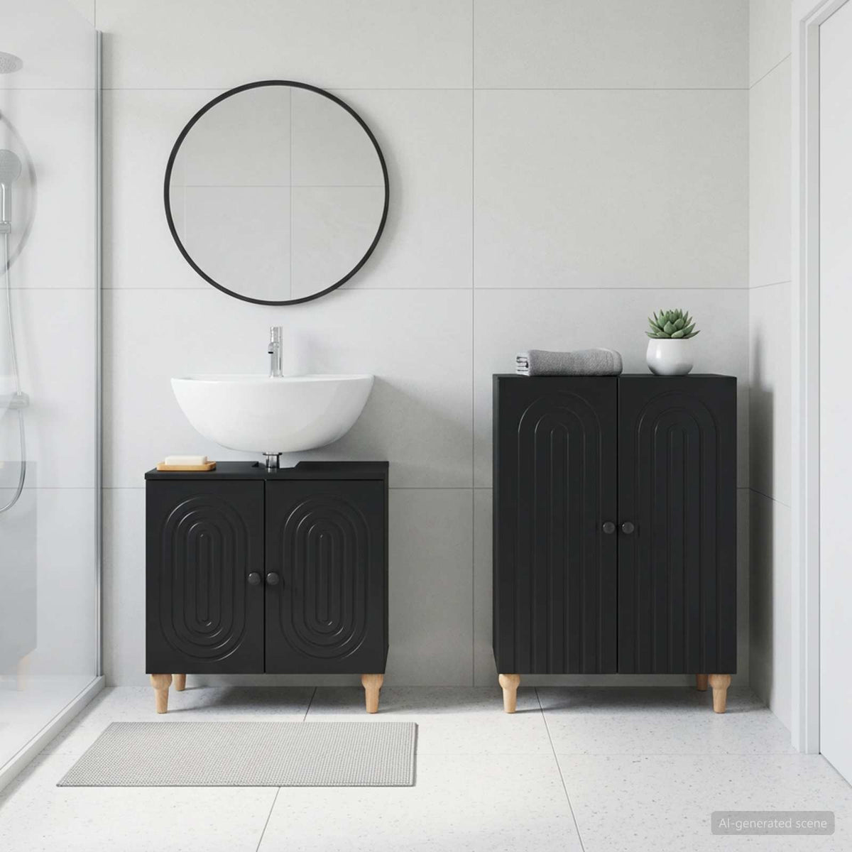 2 Piece Bathroom Cabinet Set ALKMAAR Black Engineered Wood