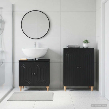 2 Piece Bathroom Cabinet Set ALKMAAR Black Engineered Wood