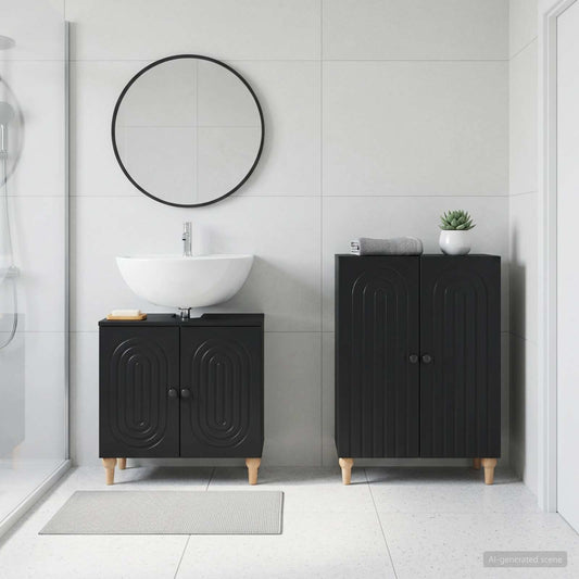 2 Piece Bathroom Cabinet Set ALKMAAR Black Engineered Wood