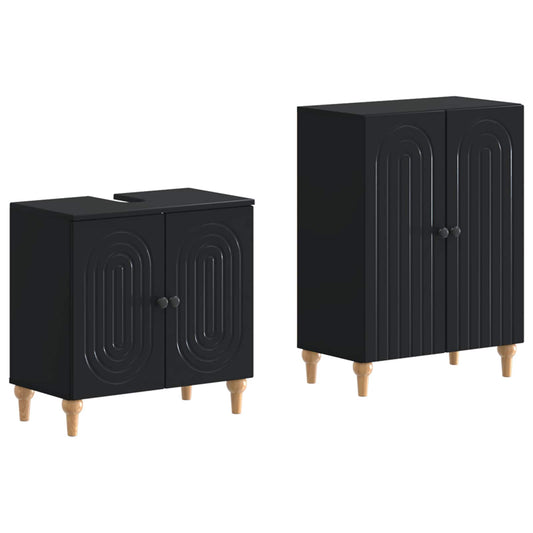 2 Piece Bathroom Cabinet Set ALKMAAR Black Engineered Wood