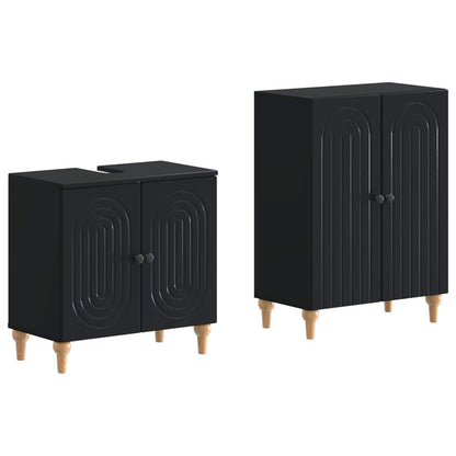 2 Piece Bathroom Cabinet Set ALKMAAR Black Engineered Wood
