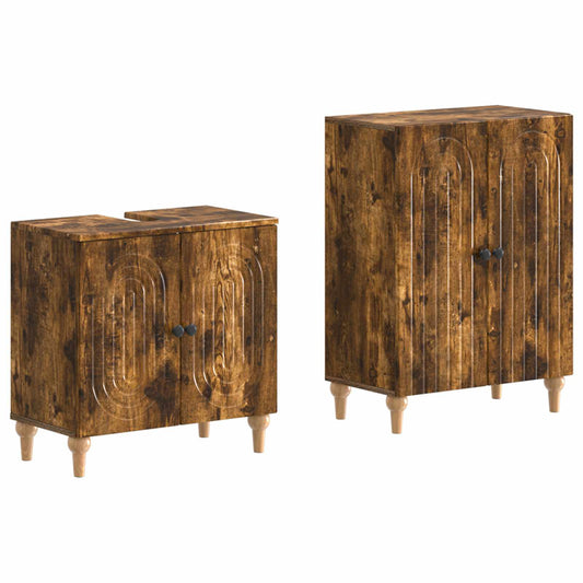 2 Piece Bathroom Cabinet Set ALKMAAR Smoked Oak Engineered Wood