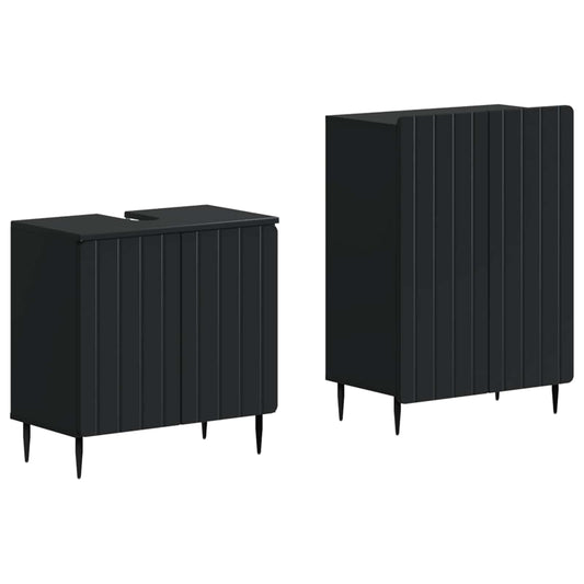 2 Piece Bathroom Cabinet Set ZWOLLE Black Engineered Wood