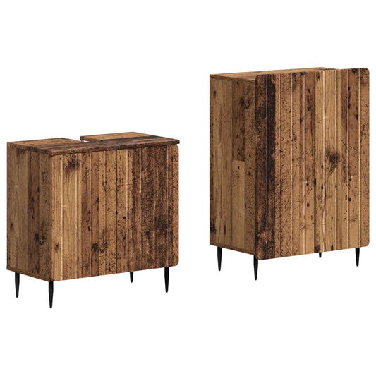 2 Piece Bathroom Cabinet Set ZWOLLE Old Wood Engineered Wood