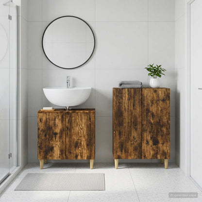 2 Piece Bathroom Cabinet Set ARNHEM Smoked Oak Engineered Wood