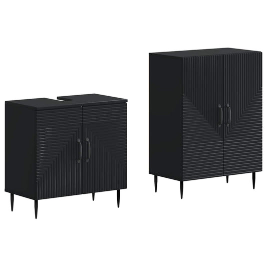 2 Piece Bathroom Cabinet Set HAARLEM Black Engineered Wood