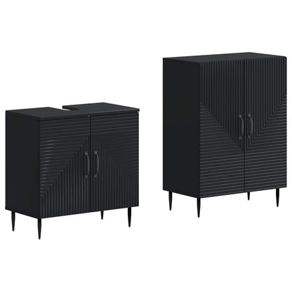 2 Piece Bathroom Cabinet Set HAARLEM Black Engineered Wood