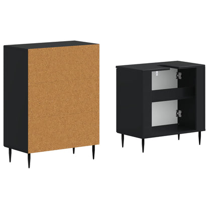 2 Piece Bathroom Cabinet Set HAARLEM Black Engineered Wood