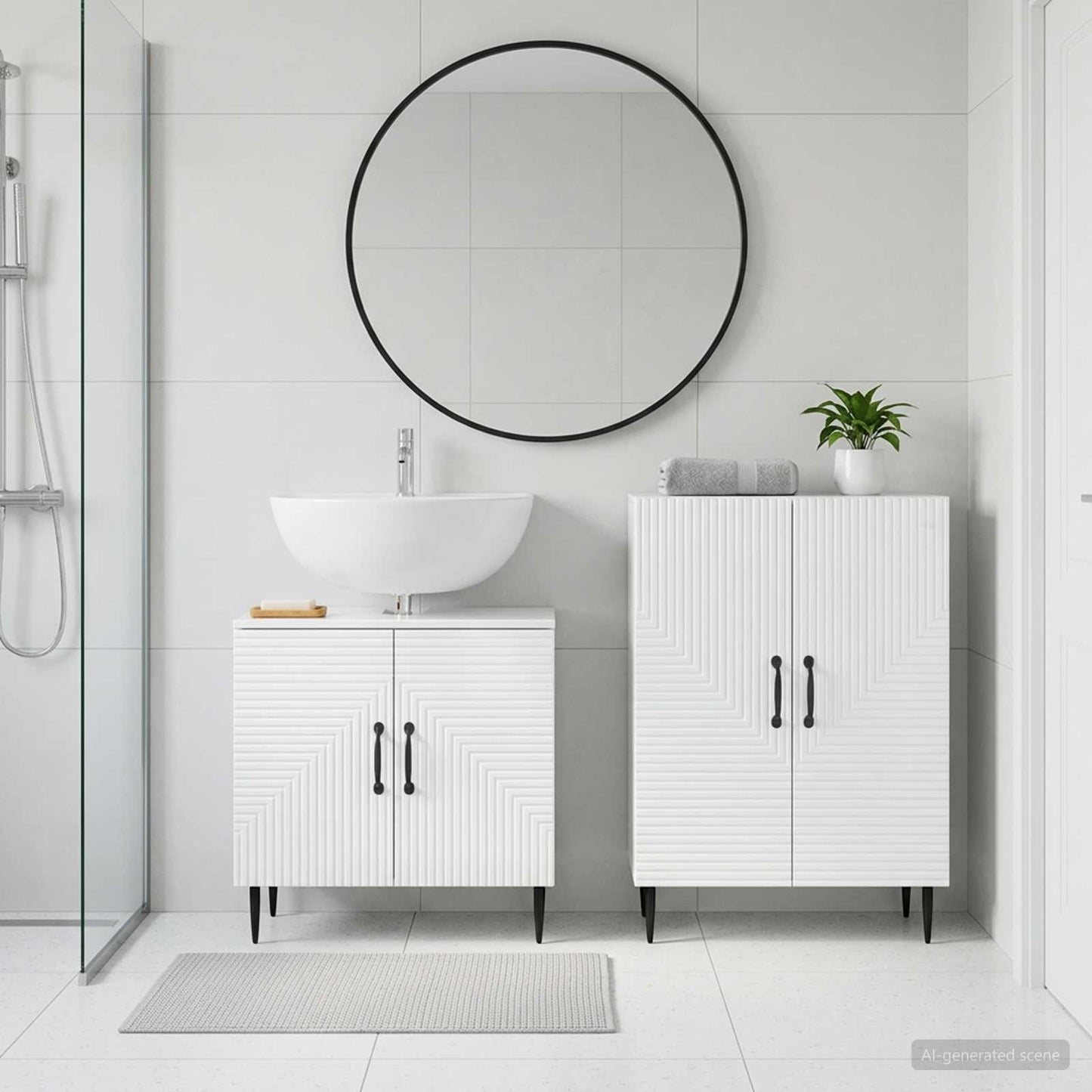 2 Piece Bathroom Cabinet Set HAARLEM High Gloss White