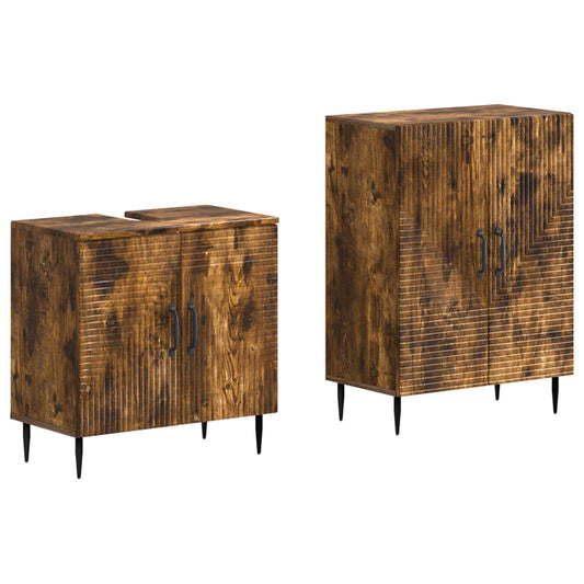 2 Piece Bathroom Cabinet Set HAARLEM Smoked Oak Engineered Wood