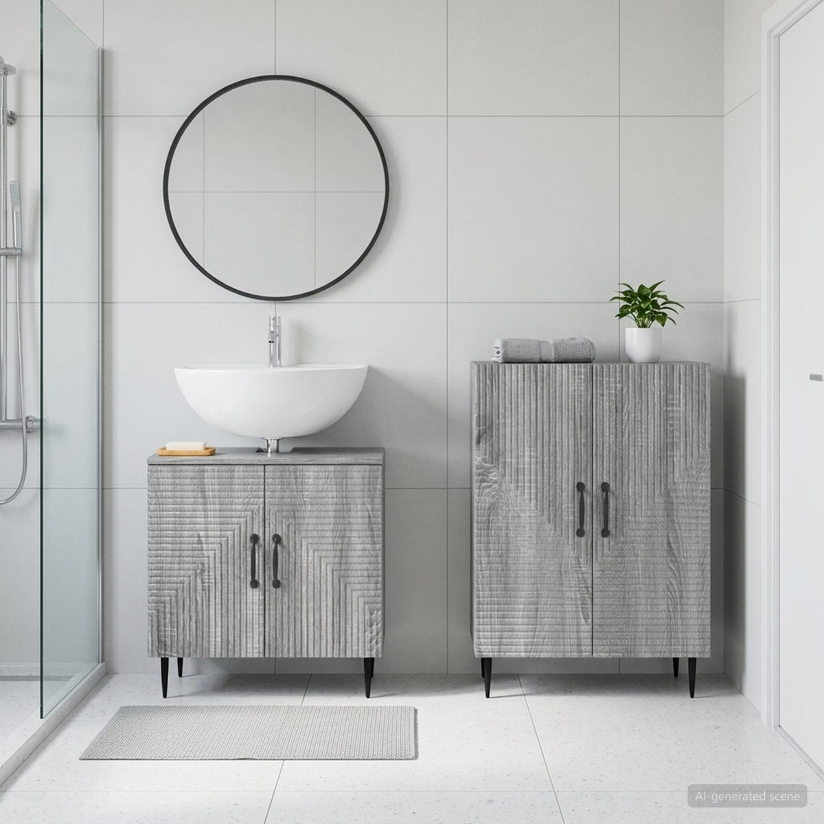 2 Piece Bathroom Cabinet Set HAARLEM Grey Sonoma