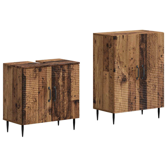 2 Piece Bathroom Cabinet Set HAARLEM Old Wood Engineered Wood