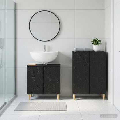 2 Piece Bathroom Cabinet Set DELFT Black Engineered Wood