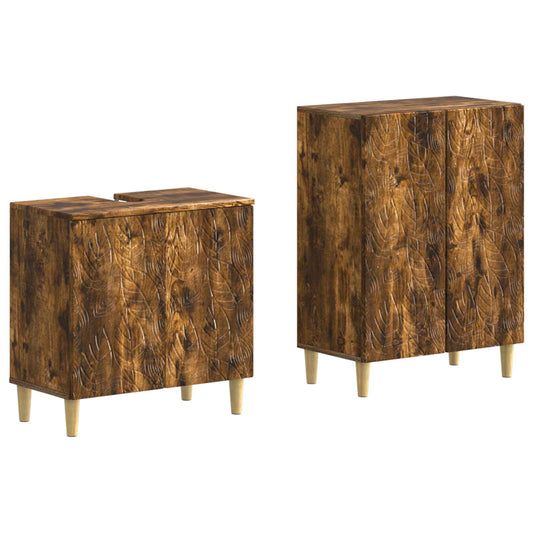 2 Piece Bathroom Cabinet Set DELFT Smoked Oak Engineered Wood