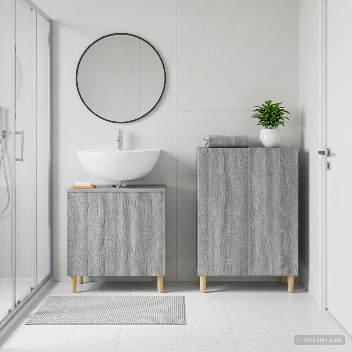 2 Piece Bathroom Cabinet Set DELFT Grey Sonoma Engineered Wood