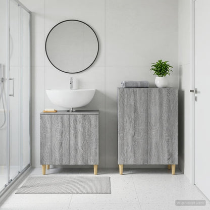 2 Piece Bathroom Cabinet Set DELFT Grey Sonoma Engineered Wood