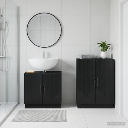 2 Piece Bathroom Cabinet Set HOORN Black Engineered Wood
