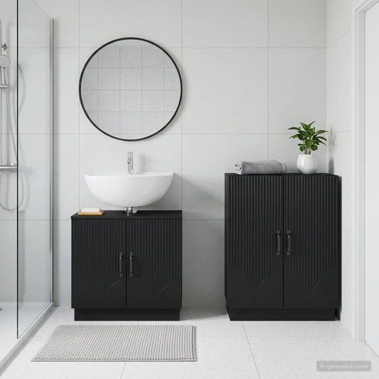 2 Piece Bathroom Cabinet Set HOORN Black Engineered Wood