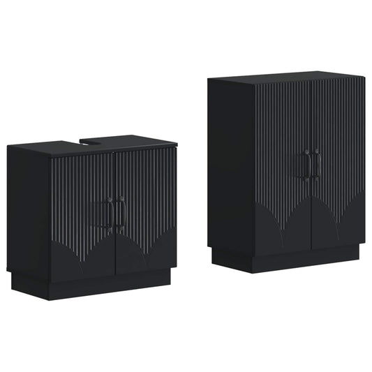 2 Piece Bathroom Cabinet Set HOORN Black Engineered Wood