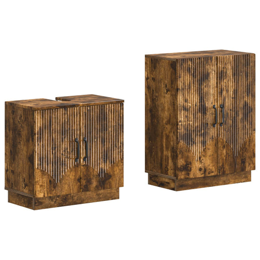 2 Piece Bathroom Cabinet Set HOORN Smoked Oak Engineered Wood