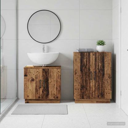2 Piece Bathroom Cabinet Set HOORN Old Wood Engineered Wood