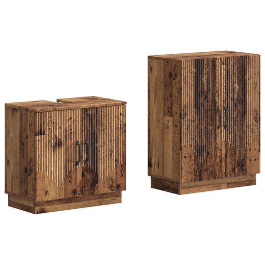 2 Piece Bathroom Cabinet Set HOORN Old Wood Engineered Wood