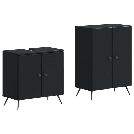 2 Piece Bathroom Cabinet Set BREDA Black Engineered Wood