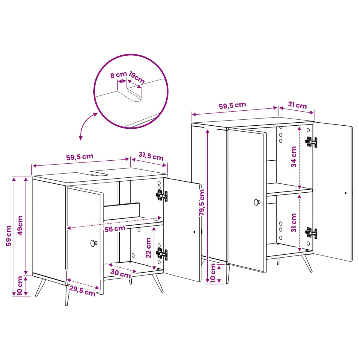 2 Piece Bathroom Cabinet Set BREDA Black Engineered Wood
